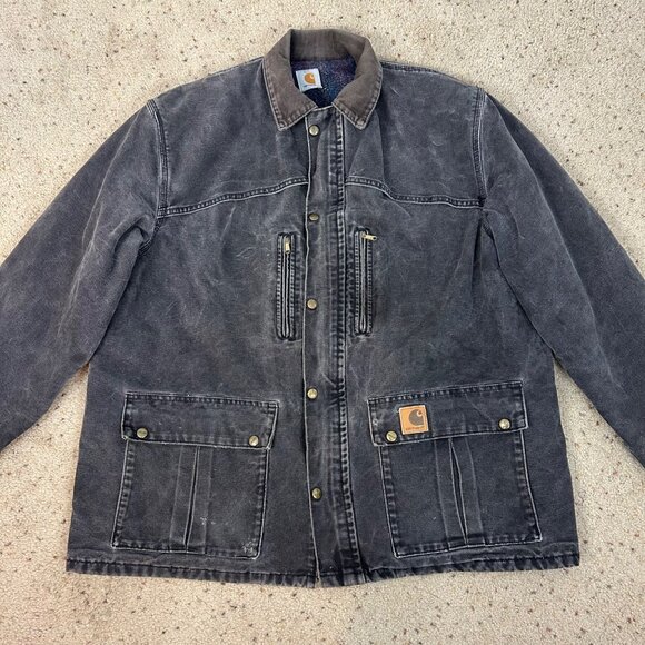 Vintage Carhartt Washed Black Chore Barn Jacket Blanket Lined Size XL Men's - Picture 1 of 10